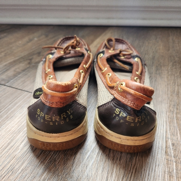 ⚓Sperry⚓Top-Sider Angelfish Brown Croc & Beige Canvas Boat Shoes Loafers W8 - Picture 2 of 3